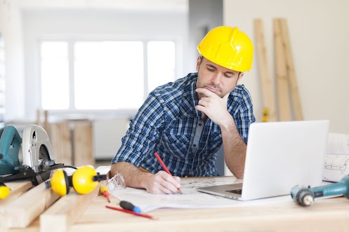 Focus construction worker on construction site Focus construction worker on construction site